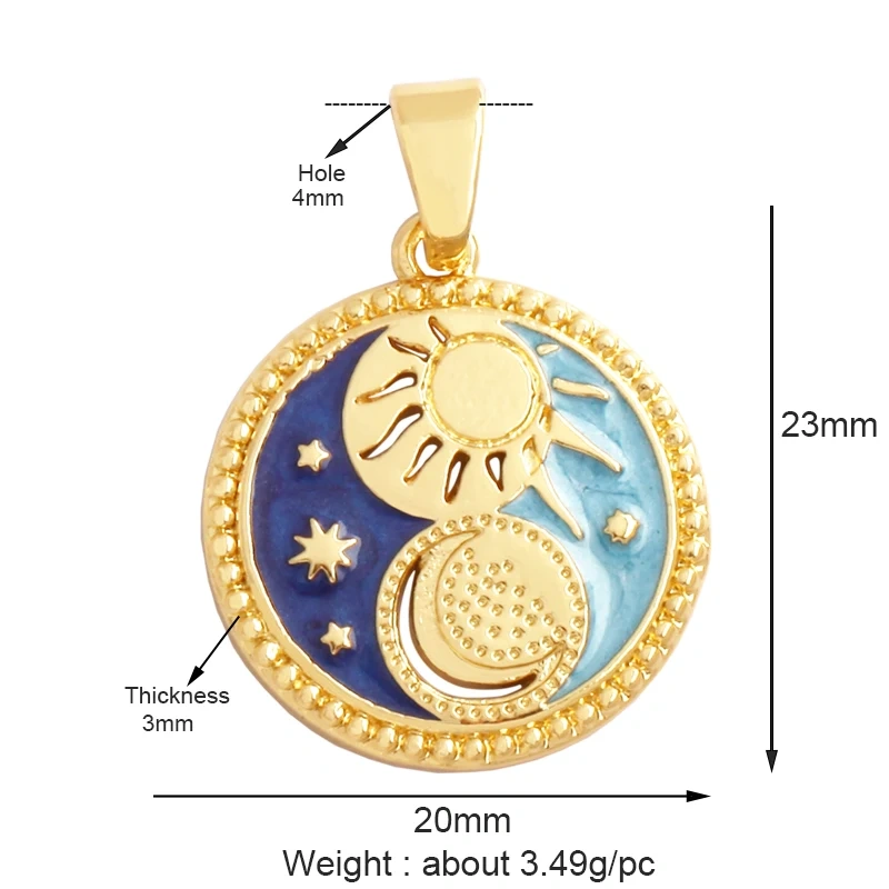 Compass Shining Sun Moon Star Shell Charm Pendant,18K Plated Gold Inlaid Cubic Zirconia Jewelry Necklace Bracelet Supplies