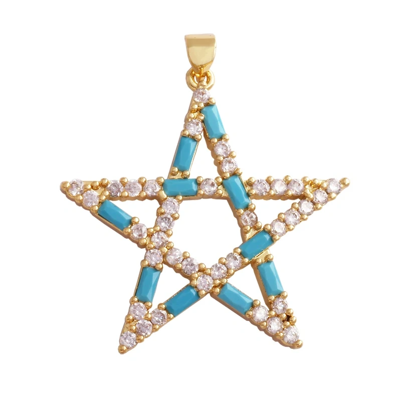 Shining Sun Star Moon Shell Charm Pendant,18K Plated Gold Inlaid Cubic Zirconia Jewelry Findings Necklace Bracelet Supplies