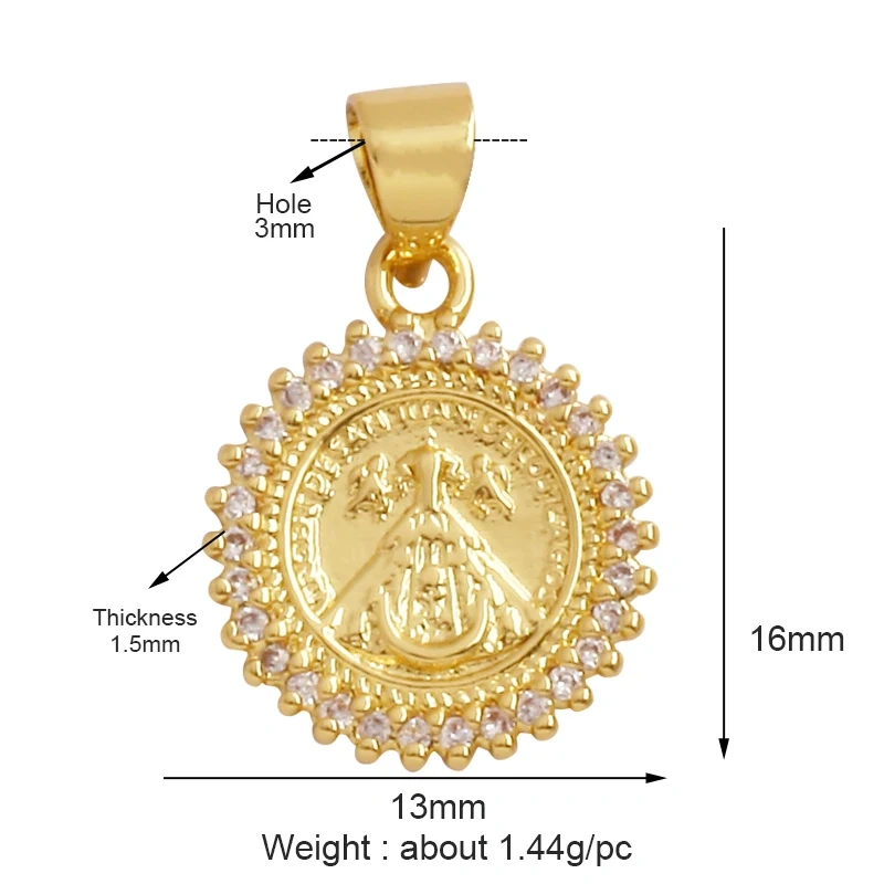 Holy Religious Style Virgin Mary Jesus Geometry Charm Pendant,18K Gold Inlaid Cubic Zirconia Jewelry Necklace Accessories Supply