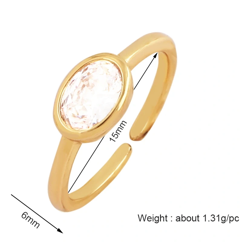 Unique Style Fashion Colorful Geometry Finger Ring,18K Gold Plated Zircon Open Adjustable Rings Charm Jewelry Findings Supplies