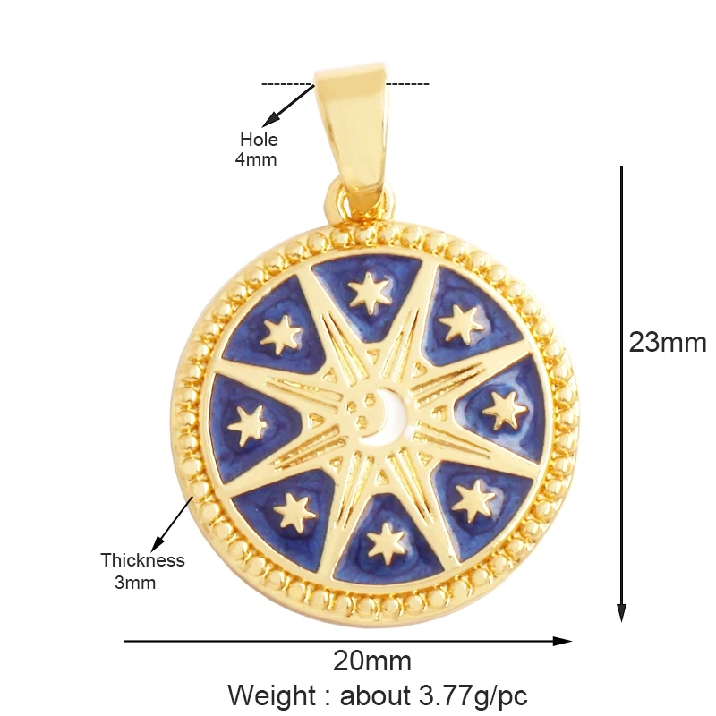 Compass Shining Sun Moon Star Shell Charm Pendant,18K Plated Gold Inlaid Cubic Zirconia Jewelry Necklace Bracelet Supplies