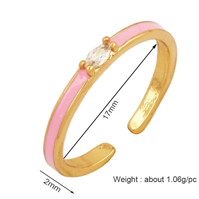 Unique Style Fashion Colorful Geometry Finger Ring,18K Gold Plated Zircon Open Adjustable Rings Charm Jewelry Findings Supplies