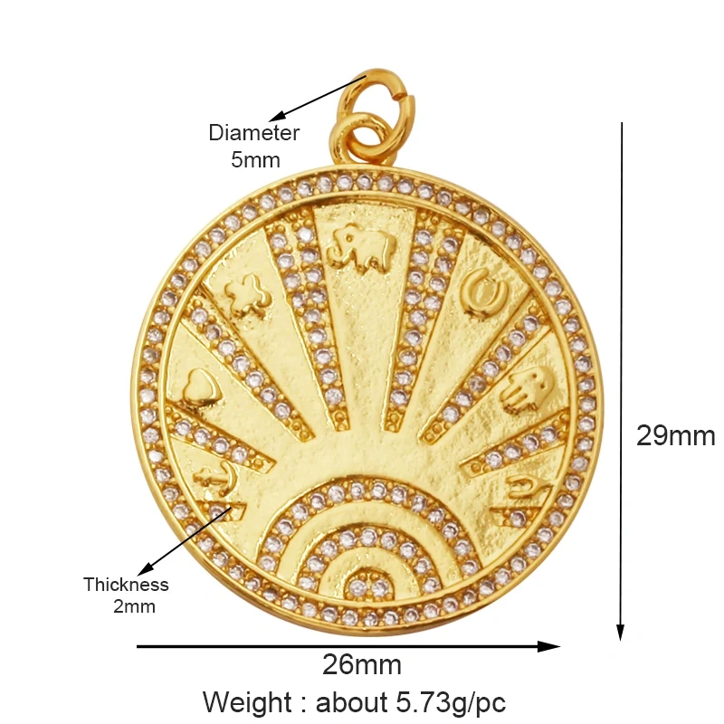 Shining Sun Star Moon Shell Charm Pendant,18K Plated Gold Inlaid Cubic Zirconia Jewelry Findings Necklace Bracelet Supplies