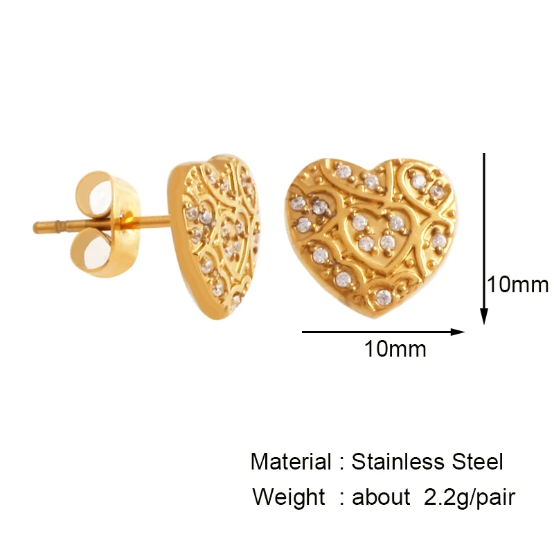 Fashion Love Heart Charm Earring,Rectangle Square Oval Round Geometry Ear Stud,316 Stainless Steel Gold Plated Jewelry Supplies