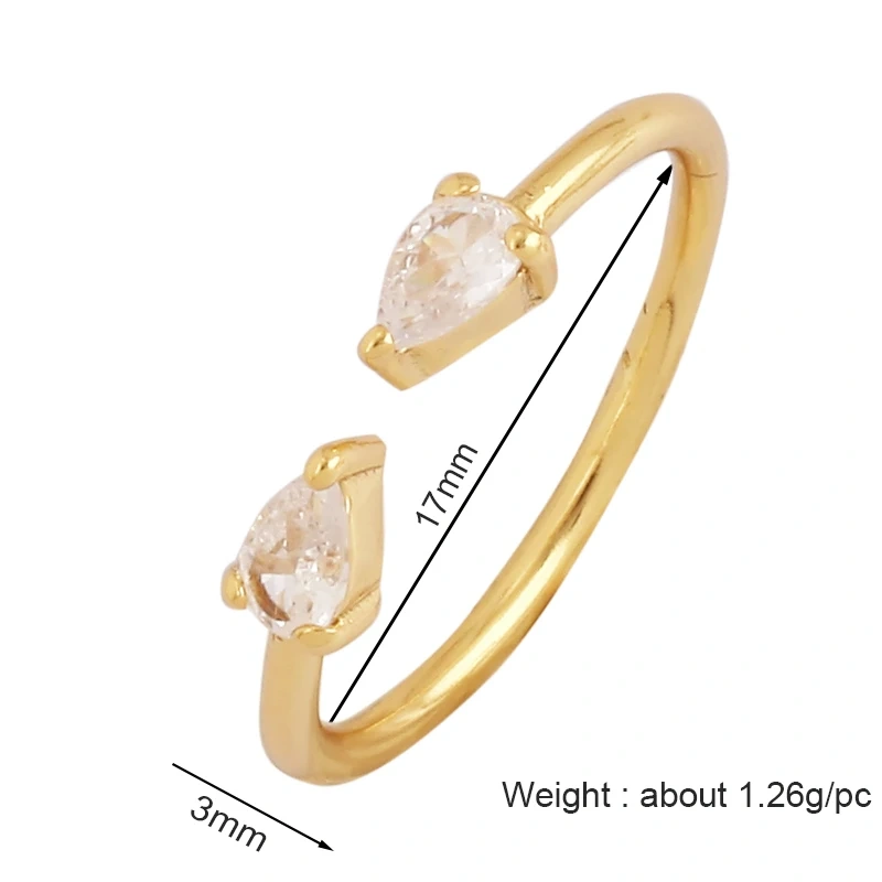 Unique Style Fashion Colorful Geometry Finger Ring,18K Gold Plated Zircon Open Adjustable Rings Charm Jewelry Findings Supplies