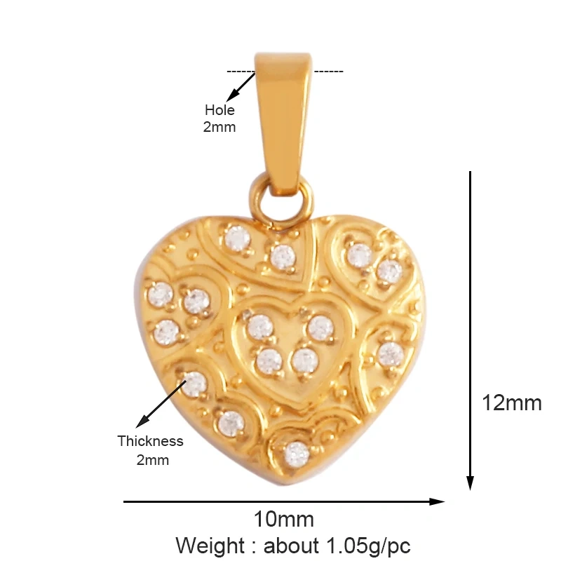 Fashion Love Heart 316 Stainless Steel Cubic Zirconia Geometry Charm Pendant,Jewelry Findings Bracelet Necklace Supplies