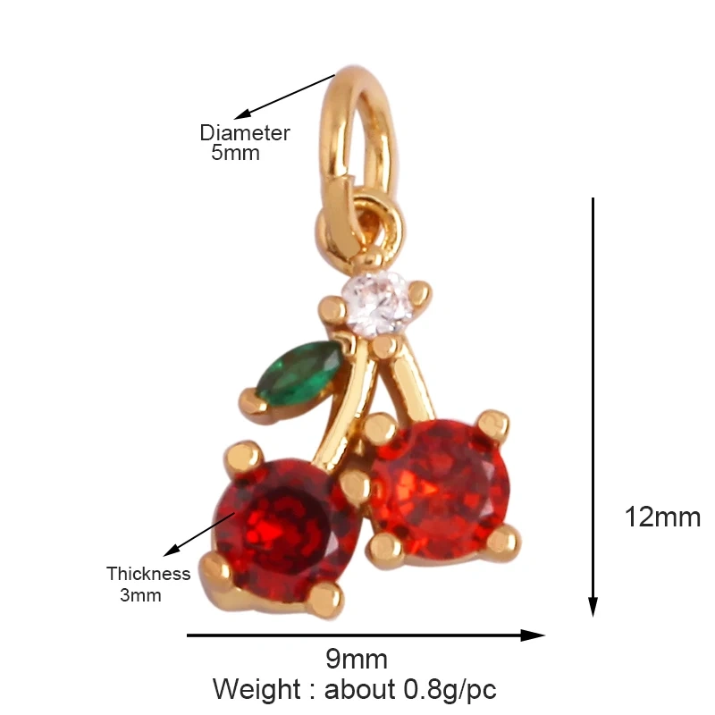 Mini Cute Colourful Zircon Cherry Strawberry Grape Fruit Charm Pendant,Sweet 18K Gold Plated Brass Necklace for Jewelry Findings