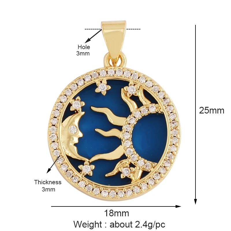 Compass Shining Sun Moon Star Shell Charm Pendant,18K Plated Gold Inlaid Cubic Zirconia Jewelry Necklace Bracelet Supplies