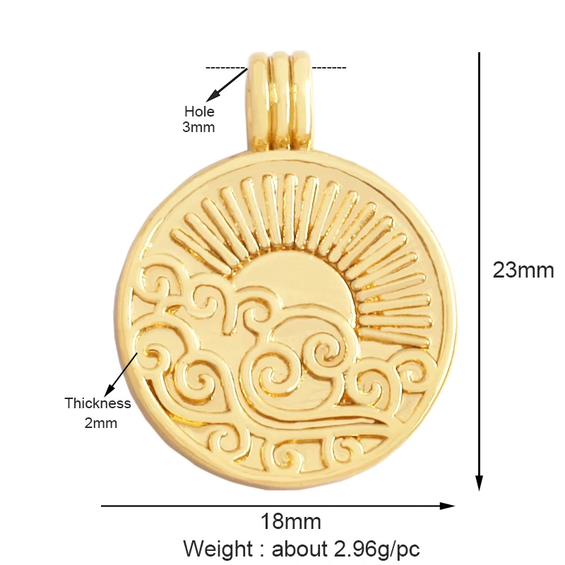 Shining Sun Star Moon Shell Charm Pendant,18K Plated Gold Inlaid Cubic Zirconia Jewelry Findings Necklace Bracelet Supplies