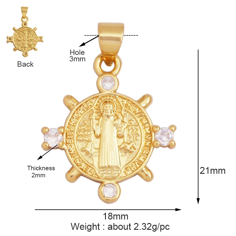 Holy Religious Style Virgin Mary Jesus Geometry Charm Pendant,18K Gold Inlaid Cubic Zirconia Jewelry Necklace Accessories Supply