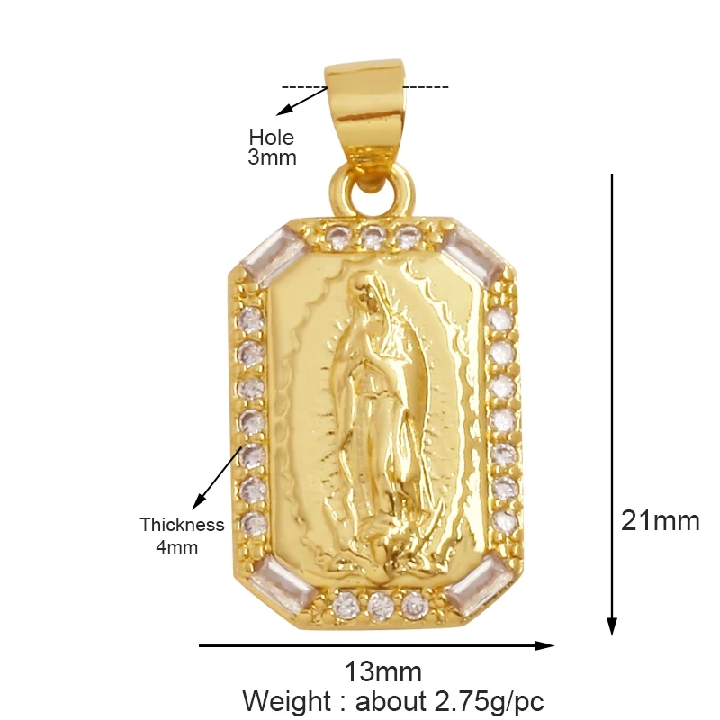 Holy Religious Style Virgin Mary Jesus Geometry Charm Pendant,18K Gold Inlaid Cubic Zirconia Jewelry Necklace Accessories Supply