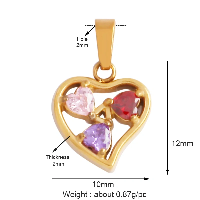 Fashion Love Heart 316 Stainless Steel Cubic Zirconia Geometry Charm Pendant,Jewelry Findings Bracelet Necklace Supplies