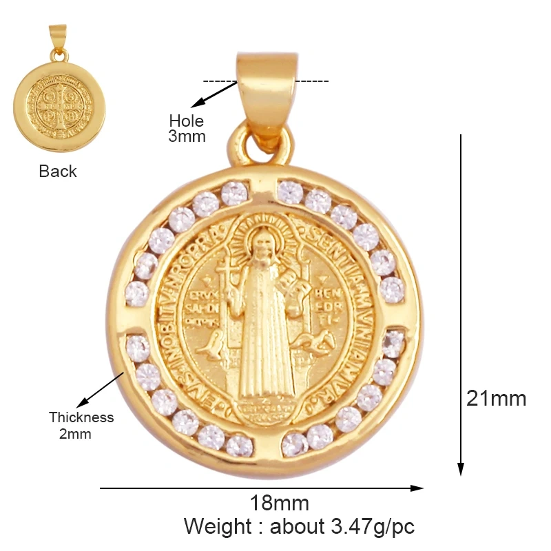 Holy Religious Style Virgin Mary Jesus Geometry Charm Pendant,18K Gold Inlaid Cubic Zirconia Jewelry Necklace Accessories Supply