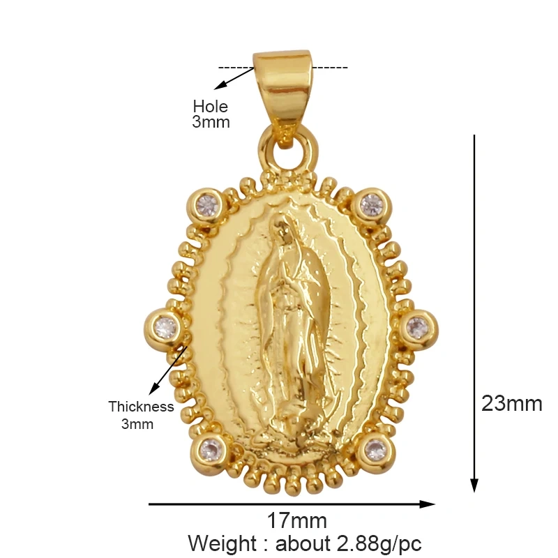 Holy Religious Style Virgin Mary Jesus Geometry Charm Pendant,18K Gold Inlaid Cubic Zirconia Jewelry Necklace Accessories Supply