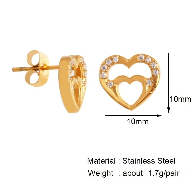 Fashion Love Heart Charm Earring,Rectangle Square Oval Round Geometry Ear Stud,316 Stainless Steel Gold Plated Jewelry Supplies