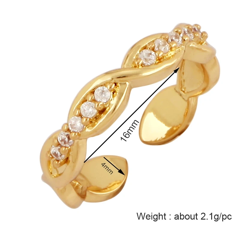 Fashion Colorful Eye Water Drop Shape Finger Ring,18K Gold Plated Zircon Open Adjustable Rings Charm Jewelry Findings Supplies
