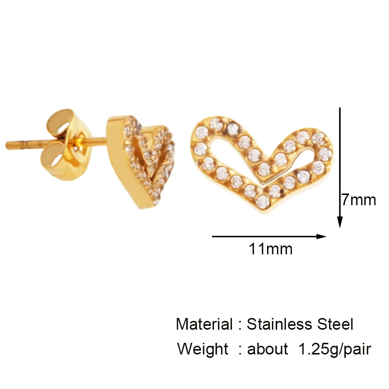 Fashion Love Heart Charm Earring,Rectangle Square Oval Round Geometry Ear Stud,316 Stainless Steel Gold Plated Jewelry Supplies