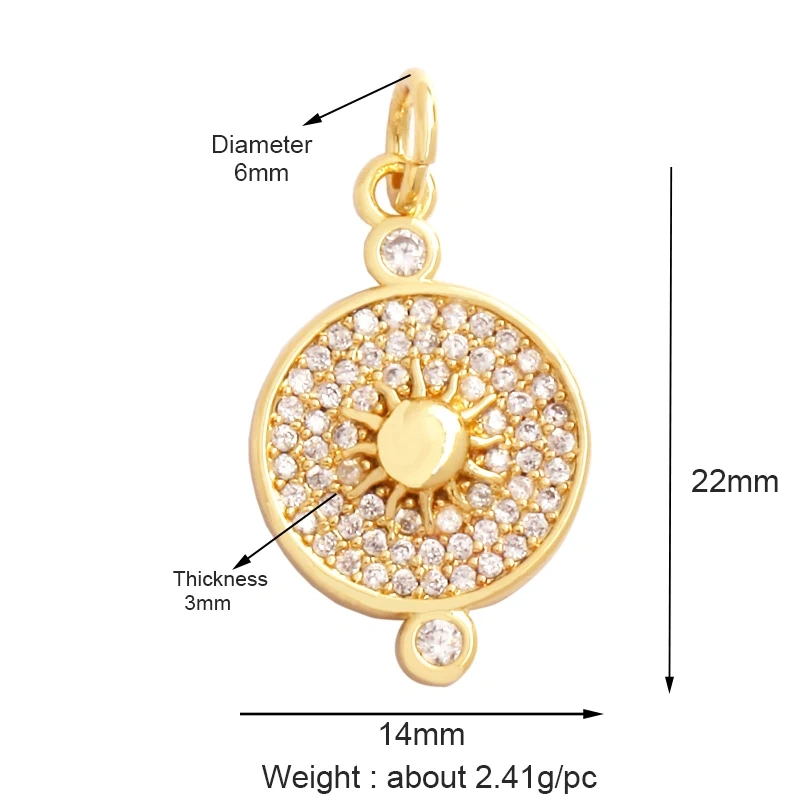 Shining Sun Star Moon Shell Charm Pendant,18K Plated Gold Inlaid Cubic Zirconia Jewelry Findings Necklace Bracelet Supplies