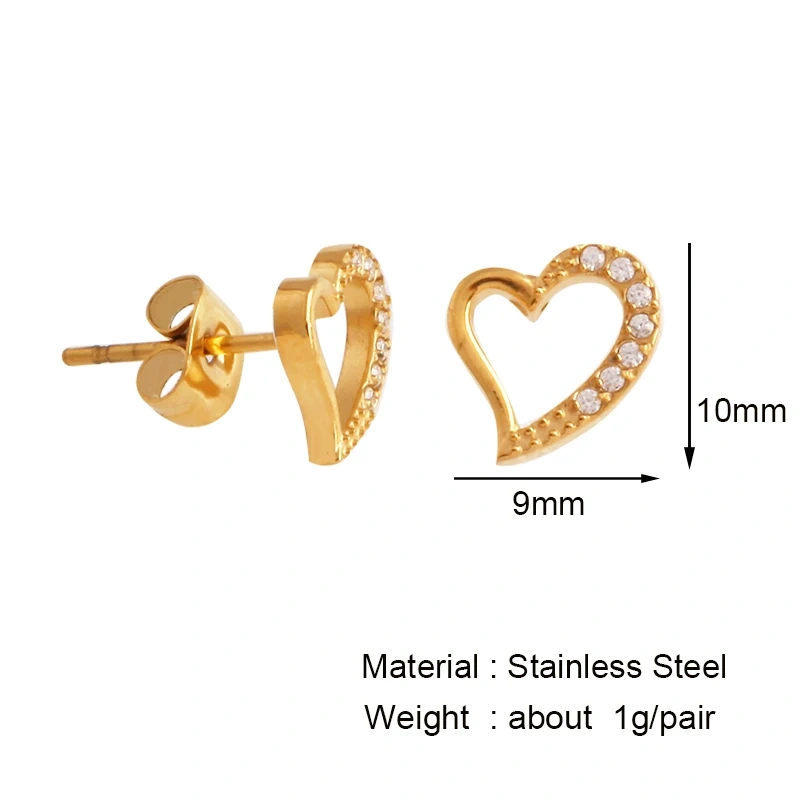 Fashion Love Heart Charm Earring,Rectangle Square Oval Round Geometry Ear Stud,316 Stainless Steel Gold Plated Jewelry Supplies