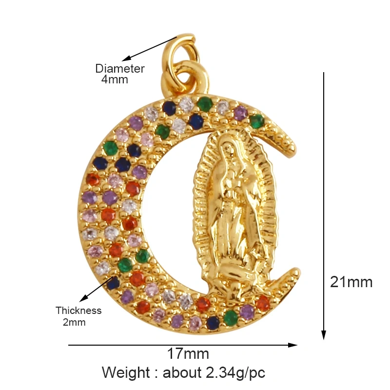 Holy Religious Style Virgin Mary Jesus Geometry Charm Pendant,18K Gold Inlaid Cubic Zirconia Jewelry Necklace Accessories Supply