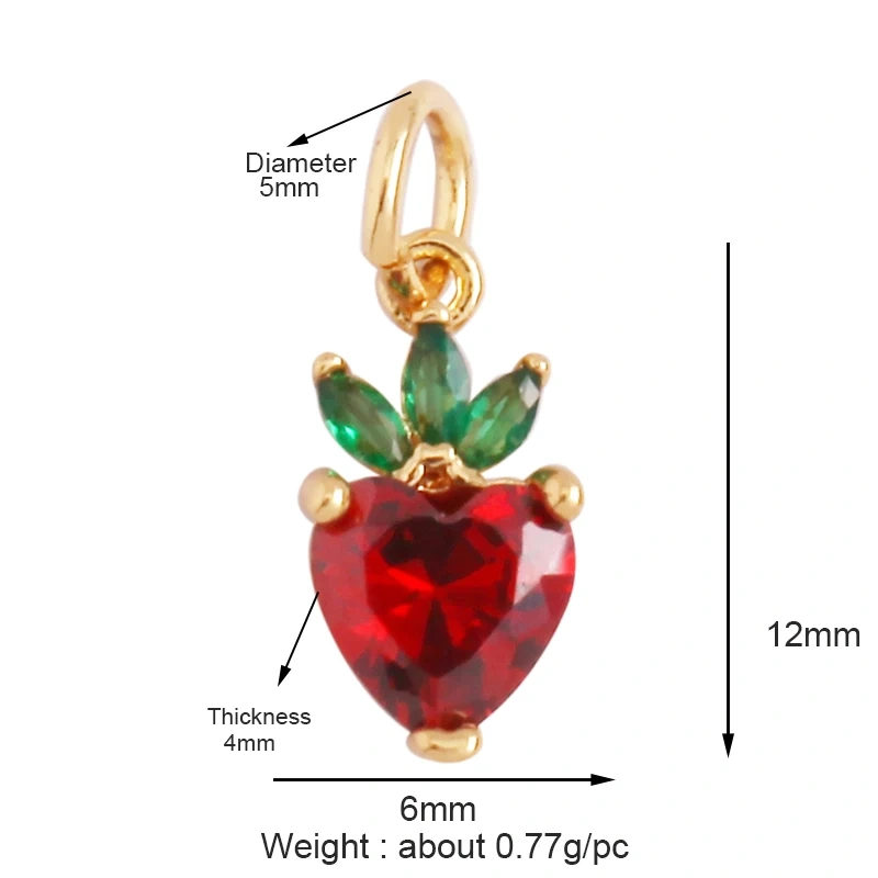 Mini Cute Colourful Zircon Cherry Strawberry Grape Fruit Charm Pendant,Sweet 18K Gold Plated Brass Necklace for Jewelry Findings