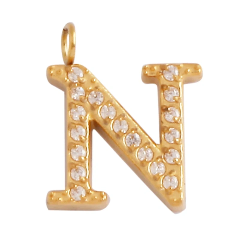 New 316 Stainless Steel Full Zircon Initial Name A-Z Letter Charm Pendant,Bracelet Necklace Jewelry Findings Components Supplies