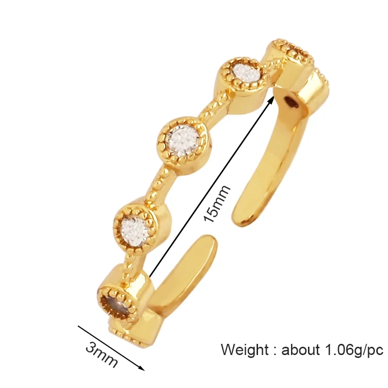 Unique Style Fashion Colorful Geometry Finger Ring,18K Gold Plated Zircon Open Adjustable Rings Charm Jewelry Findings Supplies