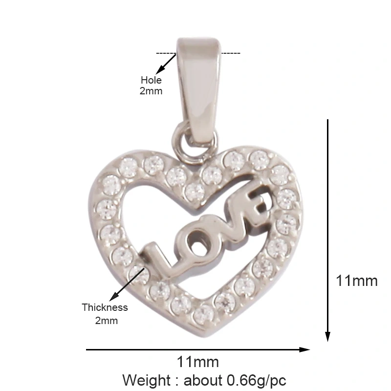 Fashion Love Heart 316 Stainless Steel Cubic Zirconia Geometry Charm Pendant,Jewelry Findings Bracelet Necklace Supplies