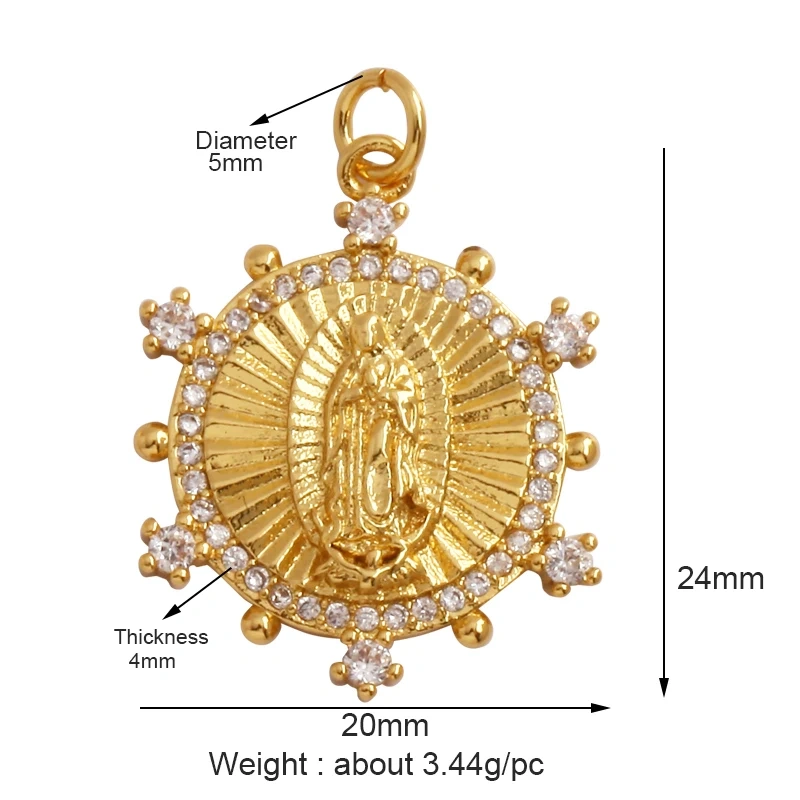 Holy Religious Style Virgin Mary Jesus Geometry Charm Pendant,18K Gold Inlaid Cubic Zirconia Jewelry Necklace Accessories Supply