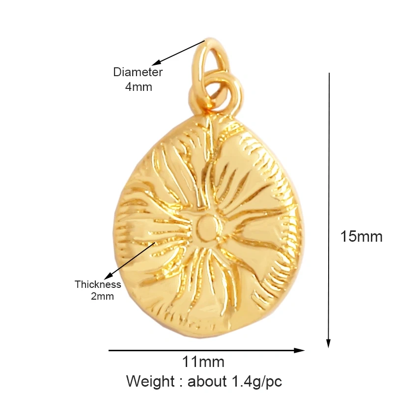 Shining Sun Star Moon Shell Charm Pendant,18K Plated Gold Inlaid Cubic Zirconia Jewelry Findings Necklace Bracelet Supplies