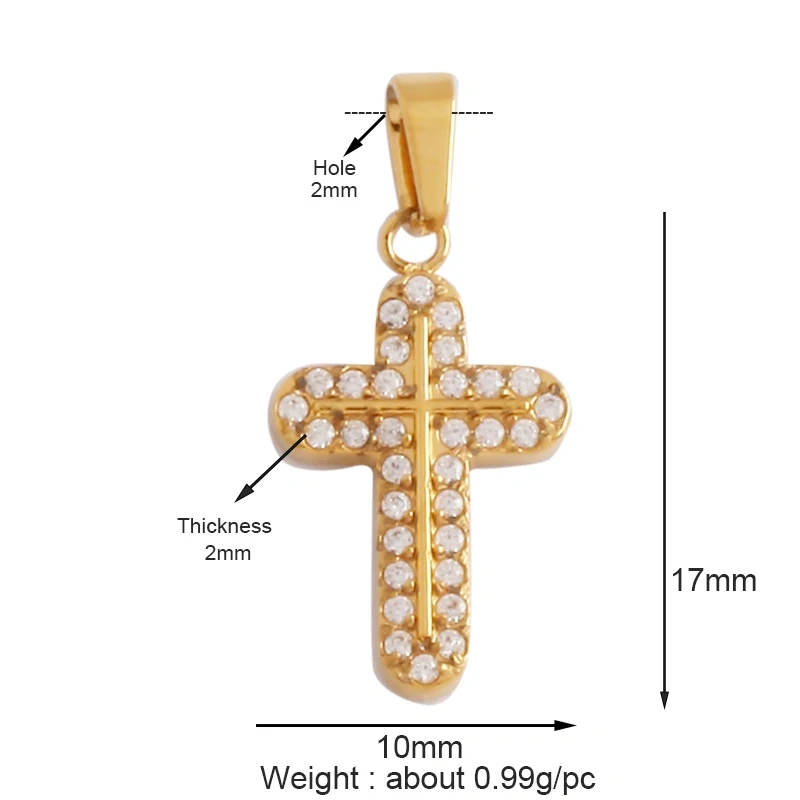 Religious Style Cross Charm Pendant,316 Stainless Steel Cubic Zirconia Jewelry Findings Necklace Bracelet Accessories Supplies