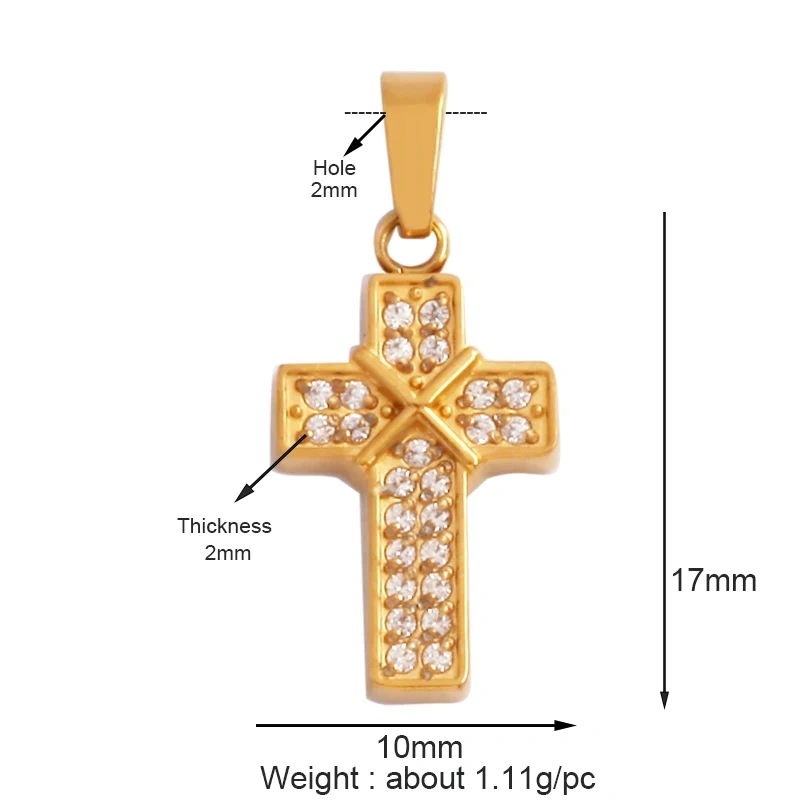 Religious Style Cross Charm Pendant,316 Stainless Steel Cubic Zirconia Jewelry Findings Necklace Bracelet Accessories Supplies