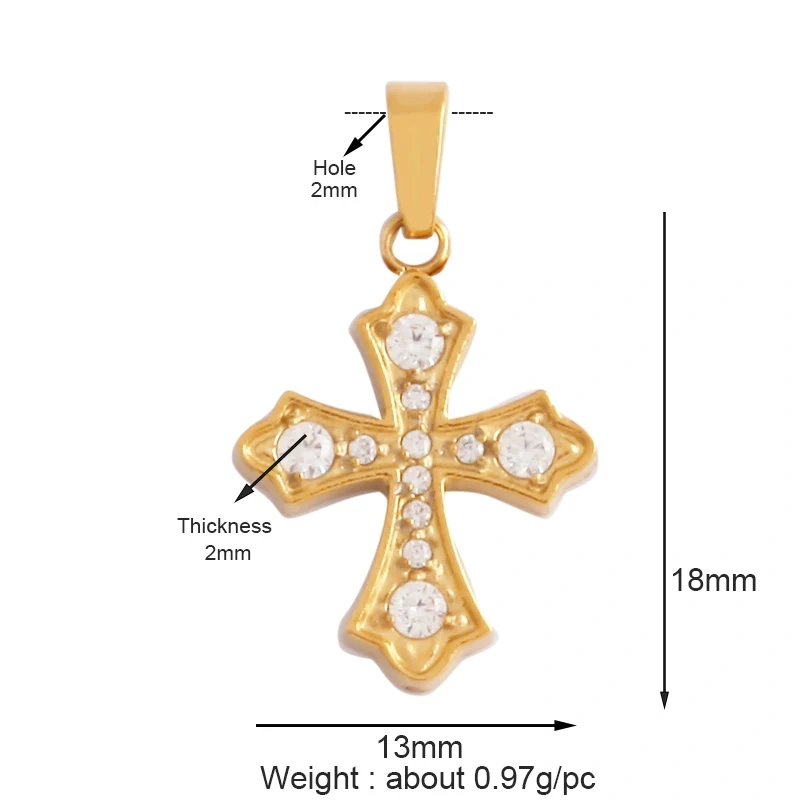 Religious Style Cross Charm Pendant,316 Stainless Steel Cubic Zirconia Jewelry Findings Necklace Bracelet Accessories Supplies