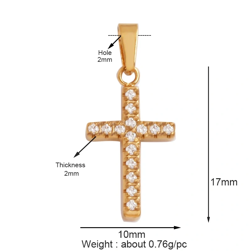 Religious Style Cross Charm Pendant,316 Stainless Steel Cubic Zirconia Jewelry Findings Necklace Bracelet Accessories Supplies