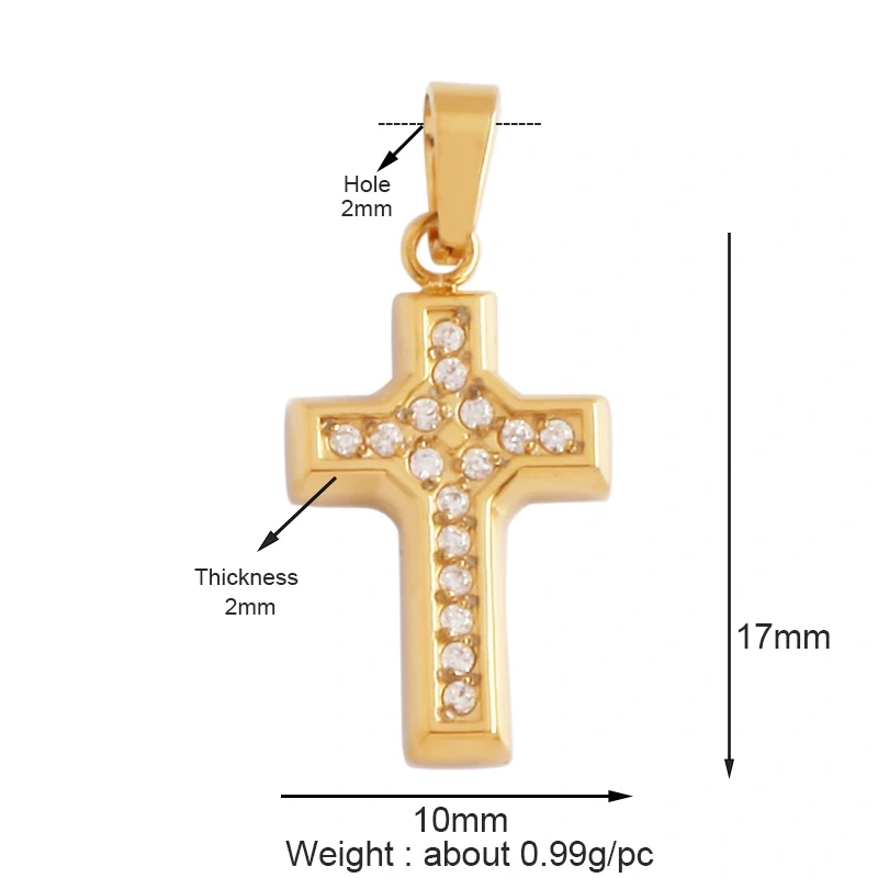 Religious Style Cross Charm Pendant,316 Stainless Steel Cubic Zirconia Jewelry Findings Necklace Bracelet Accessories Supplies