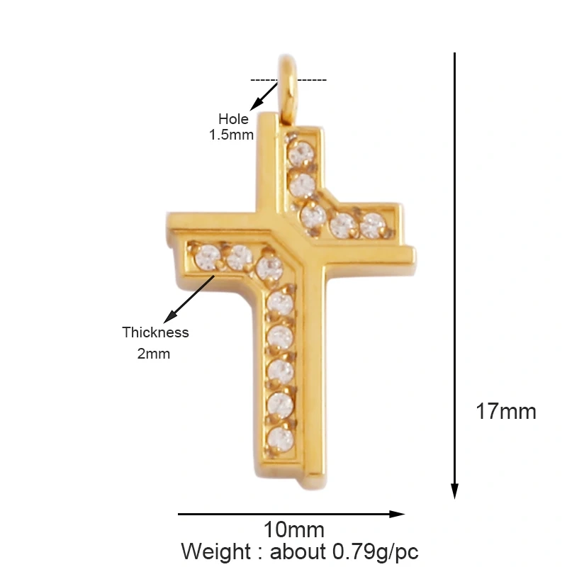 Religious Style Cross Charm Pendant,316 Stainless Steel Cubic Zirconia Jewelry Findings Necklace Bracelet Accessories Supplies