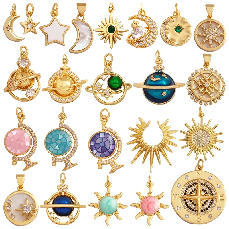 Trendy Shining Moon Star Sun Tellurion Celestial Compass Charm Pendant in Gold Colour , Jewelry Necklace Bracelet Making Supply