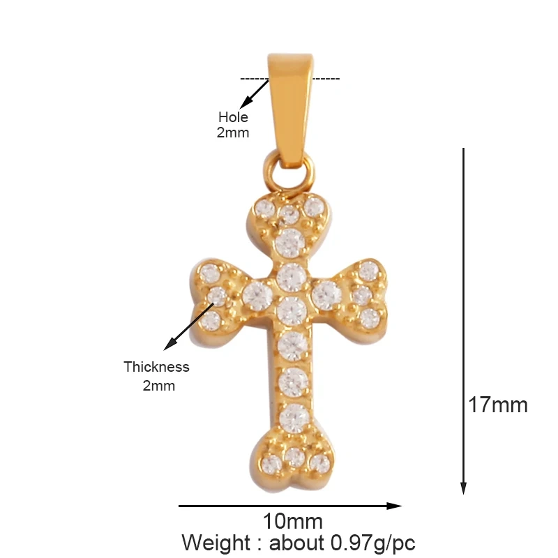 Religious Style Cross Charm Pendant,316 Stainless Steel Cubic Zirconia Jewelry Findings Necklace Bracelet Accessories Supplies