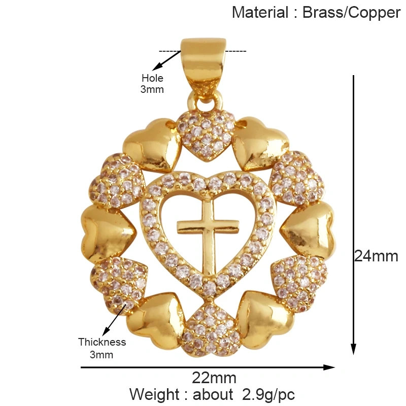 Trendy Rainbow Zircon Pearl Shell Love Heart Charm Pendant,Creative Angel 18K Gold Plated Jewelry Findings Accessories Supplies K42