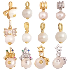 Classics Fashion Pearl 18K Gold Plated Bowknot Charm Pendant,Bracelet Earring Necklace Components Jewelry Findings Supplies.  K43