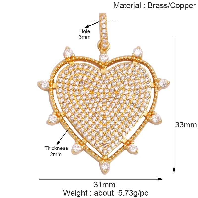 Trendy Rainbow Zircon Pearl Shell Love Heart Charm Pendant,Creative Angel 18K Gold Plated Jewelry Findings Accessories Supplies K42
