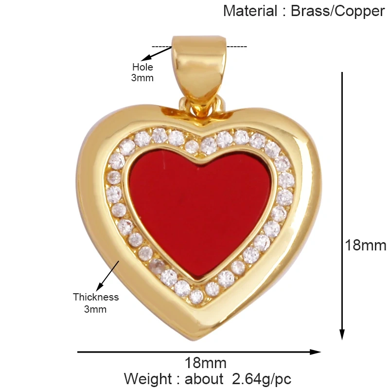 Trendy Rainbow Zircon Pearl Shell Love Heart Charm Pendant,Creative Angel 18K Gold Plated Jewelry Findings Accessories Supplies K42