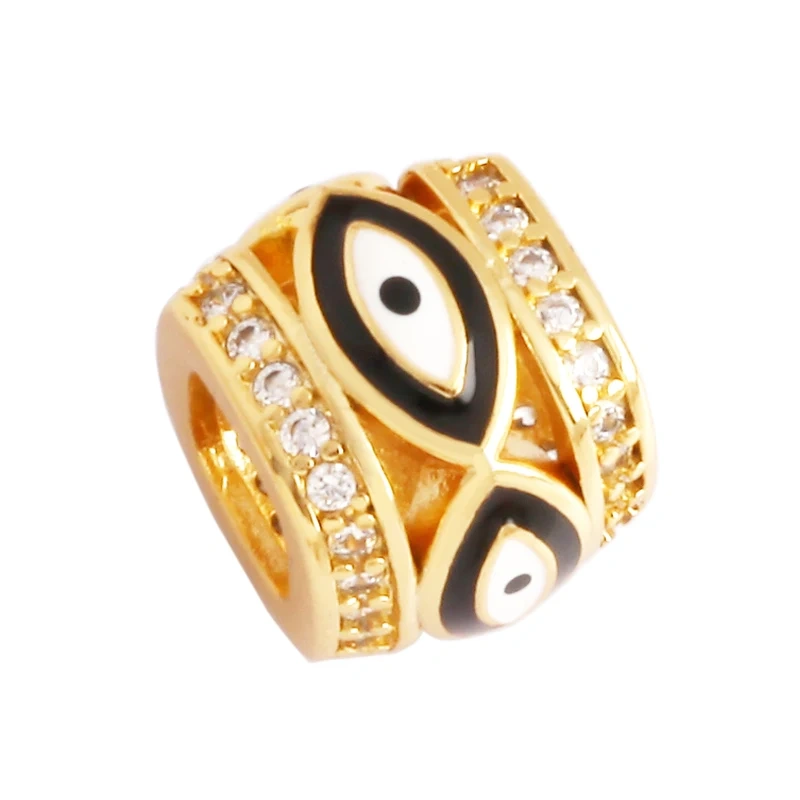Enamel Turkish Evil Eye Happy Face Space Bead,Round DIY Gold Brass Colourful Bracelet Necklace Components Accessories Supplies M66