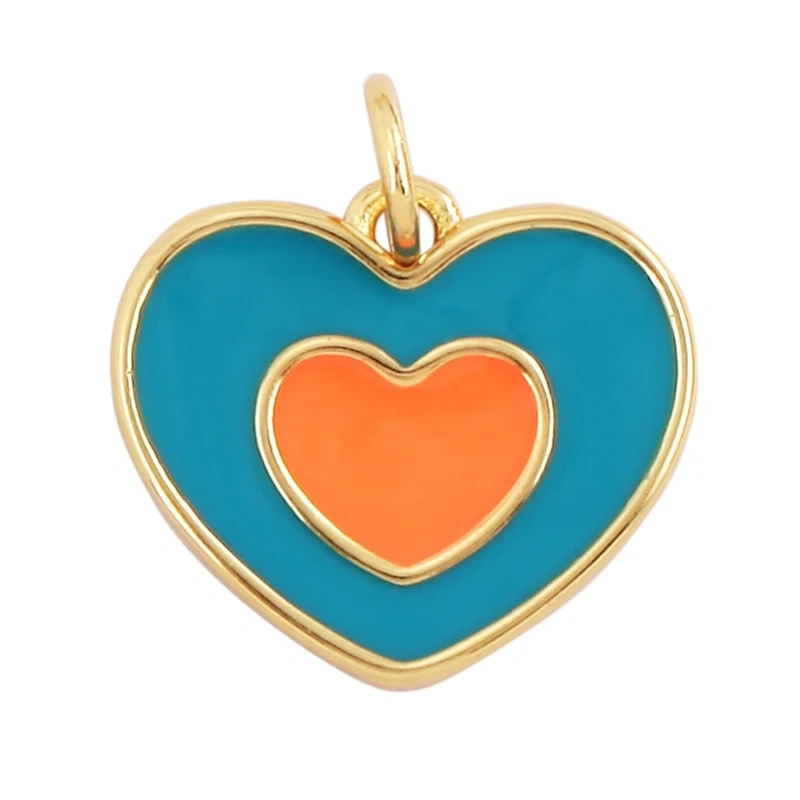 Trendy Colourful Enamel Dripping Oil Love Heart Charm Pendant,Cute Rainbow Round Coin Jewelry Necklace Accessories Supply L28