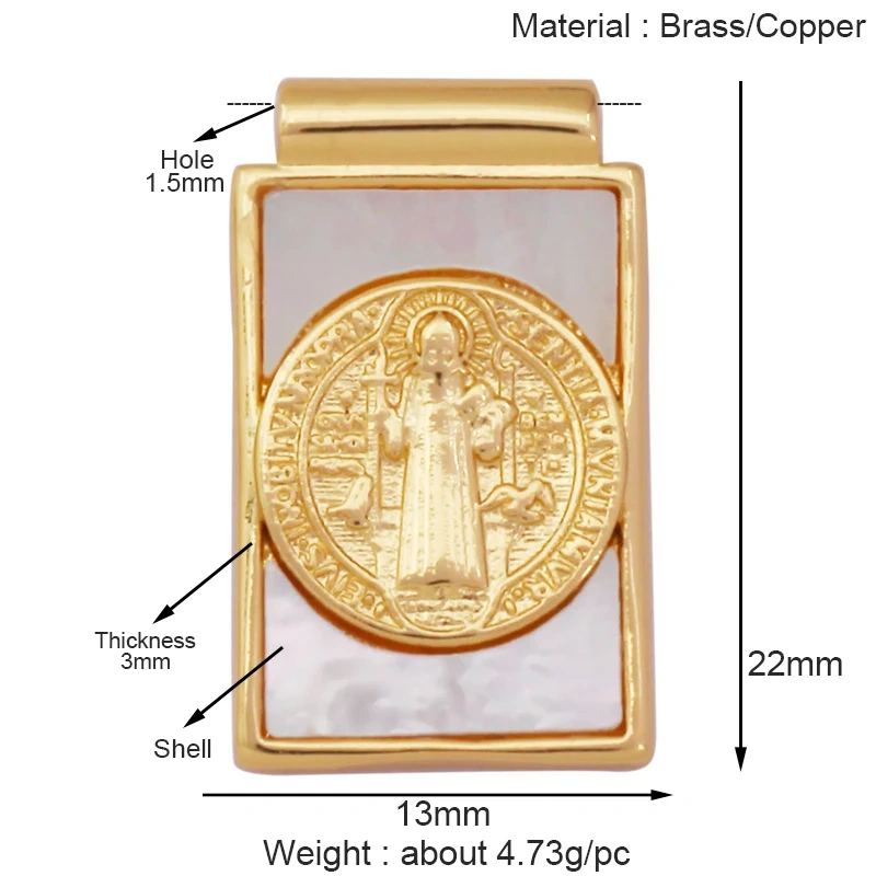 Religious Stye Jesus Virgin Mary Shell Charm Pendant,Holy 18K Gold Inlaid Cubic Zirconia Jewelry Necklace Accessories Supply K51