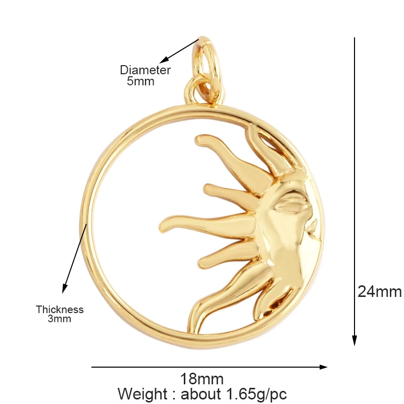 Trendy Sun Apollo Moon Star Shell Charm Pendant,Real Gold Plated Cubic Zirconia Paved,Jewelry Necklace Bracelet Accessories M56