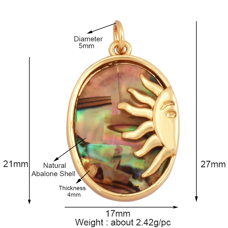 Trendy Sun Apollo Moon Star Shell Charm Pendant,Real Gold Plated Cubic Zirconia Paved,Jewelry Necklace Bracelet Accessories M56