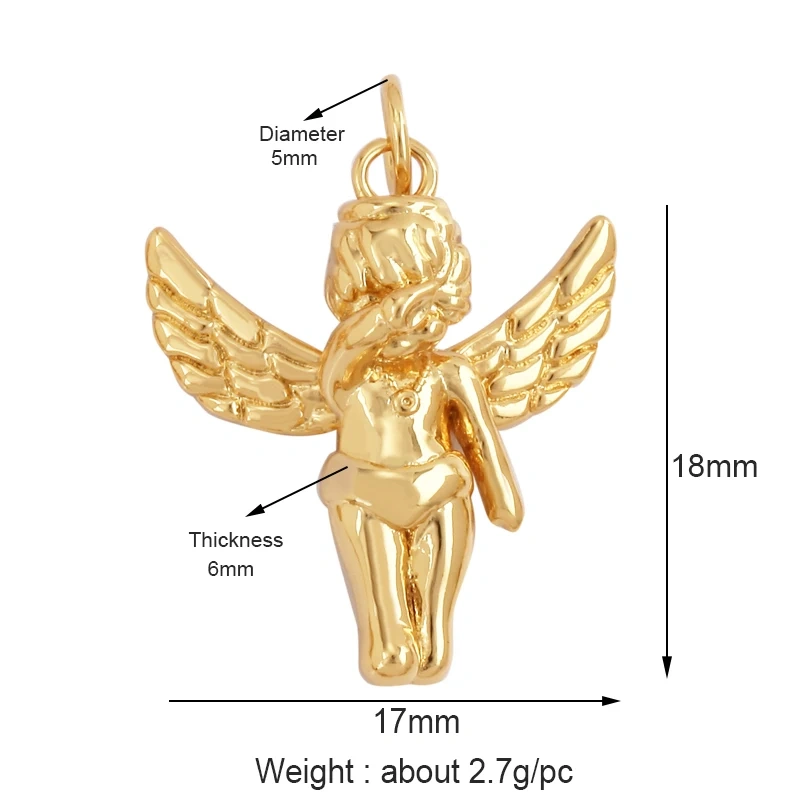 Guarden Angel Wings Goddess Amulet Medallion Zircon Charm Pendant,18K Gold Plated Necklace Jewelry Findings Supplies M76