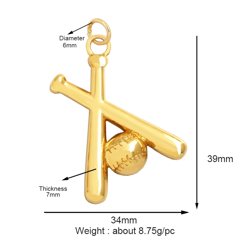 Trendy Sports Baseball Dumbbell Yoga Men's Boots Zirconia Paved Cloth Charm Pendant,18K Gold Necklace Craft Jewelry Supply L99