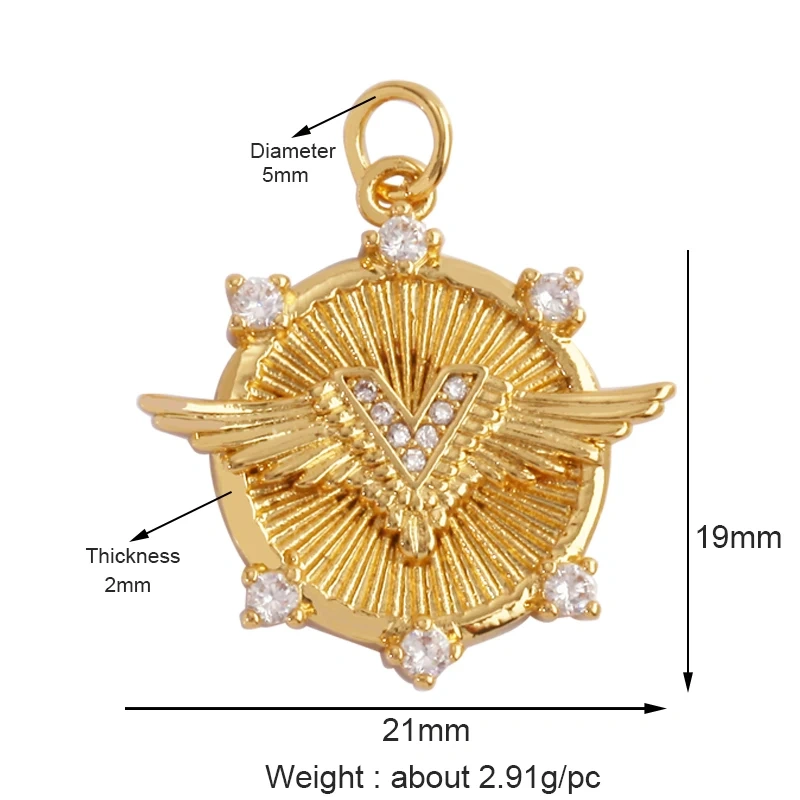 Guarden Angel Wings Goddess Amulet Medallion Zircon Charm Pendant,18K Gold Plated Necklace Jewelry Findings Supplies M76